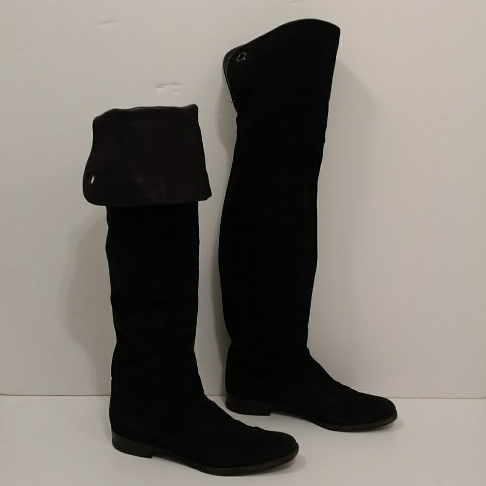 Gianvito Rossi Tall Black Suede Leather Boots not perf. 39 Cuff or Not Italy